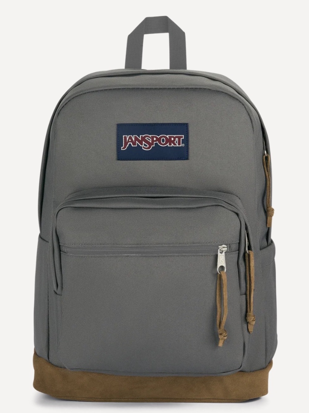 Jansport Gray Backpack Brown Suede Base right pack back to school